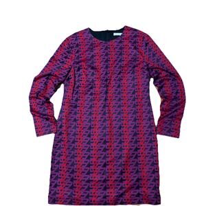 Trina Turk Women 10 Dress Greer Geometric Long Sleeve Shift Retro Mod Red Purple